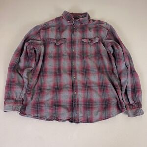 George Flannel Button Down Shirt Men's XL Burgundy Gray Plaid Cotton *Minor Wear